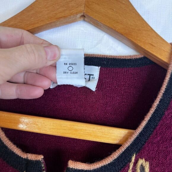 Koret Vintage 100% Wool Embroidered Full Zip Fall Sweater Sz Large Thanksgiving - Picture 8 of 8